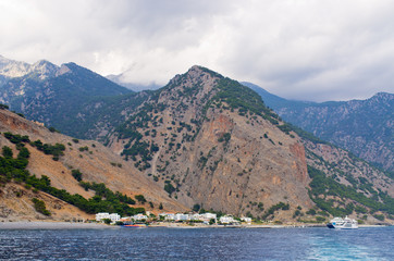 Agia Roumeli town at the end of Samaria Gorge, Crete island, Greece