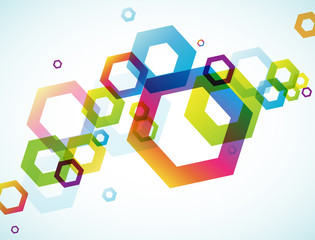 Abstract colored background with hexagon objects.