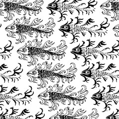 pattern of hand drawn fish with decorative graphic elements Vector Illustration