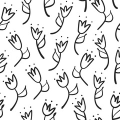 doodle tulip seamless pattern, vector illustration