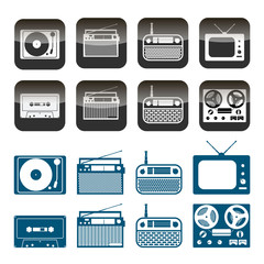 Vector set of radio, audio and music icons. Objects isolated on white background