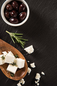 Diced feta with olives