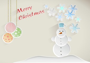 Christmas wish with snowman, decorations and snowflakes on beige background