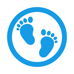 Icono plano pisadas de bebé en circulo color azul
