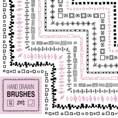 Vector hand drawn boho ornamental brushes set.