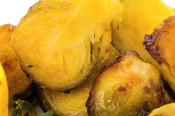 Roast brussel sprouts closeup.