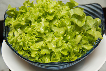close-up of lettuce salad on glass