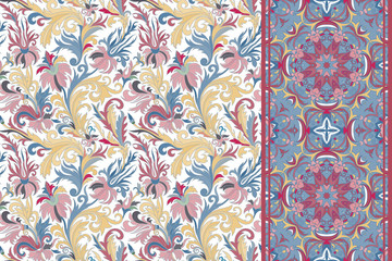 Seamless floral patterns set. Vintage flowers backgrounds and borders Vector 
