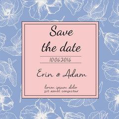 Vector wedding invitation. Floral poppy background in trendy col