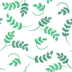 Green plant seamless pattern. Vector hand drawn texture. Background for web pages, invitations.