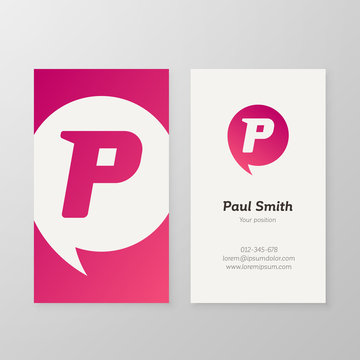 Modern letter P in speech bubble Business card template
