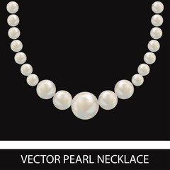 Pearl Necklace. Realistic Vector Illustration. Black Background.