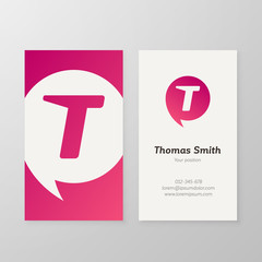 Modern letter T in speech bubble Business card template