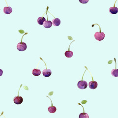 Seamless pattern with watercolor cherry.