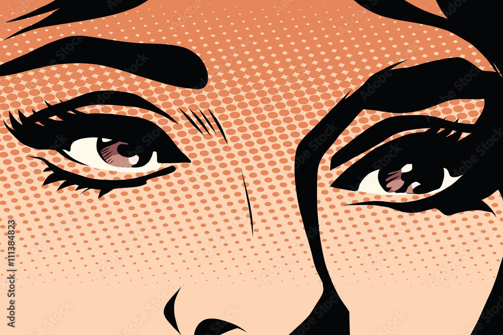 Wall mural Brown eyes retro woman pop art