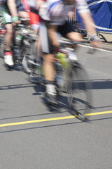 Cyclist reaching the goal line competing on a race