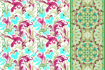 Seamless floral patterns set. Vintage flowers backgrounds and borders Vector 