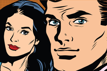 Beautiful couple man and woman pop art retro