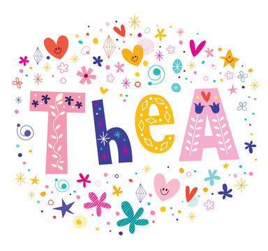 Thea girls name decorative lettering type design