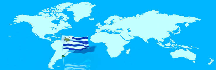 Pianeta Terra 3D con bandiera al vento Uruguay