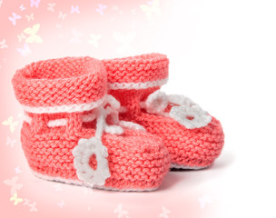 pink knitted baby booties