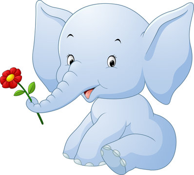 cartoon elephant holding flower