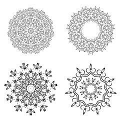 Round Geometric Ornaments Set Isolated on White Background