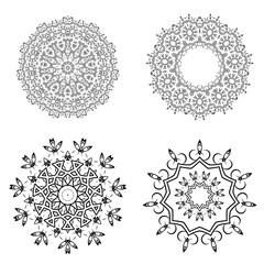 Round Geometric Ornaments Set Isolated on White Background