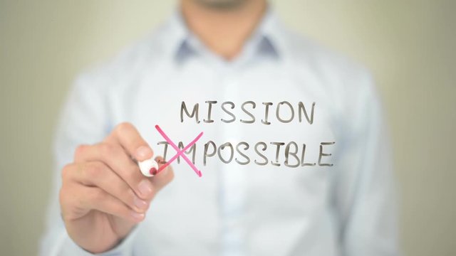 Mission Possible,  Man writing on transparent screen