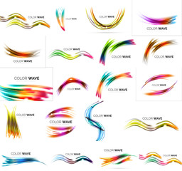 Set of blurred wave lines with shiny light effects