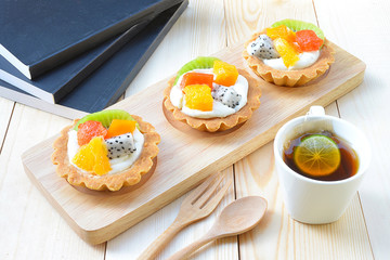 Fresh mixed fruit tart ready for dessert.
