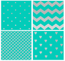 abstract neon pattern with heart shape, dots and zig zag