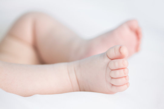 Newborn baby feet on a white background