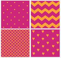 abstract pink pattern with heart shape, dots and zig zag