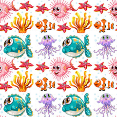 Fototapeta na wymiar Seamless background with fish and coral