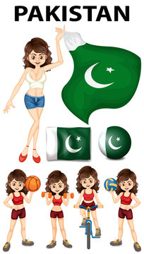 Pakistan flag and many sports