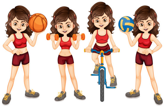 Woman athlete doing different sports