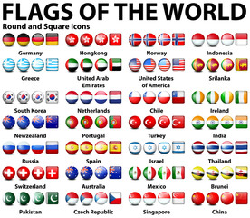 Round and square icons of flags of the world - Powered by Adobe