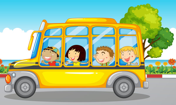 Kids riding on school bus
