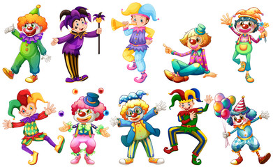 Clowns in different costumes