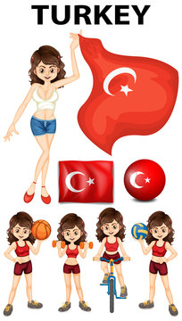 Turkey flag and woman athlete
