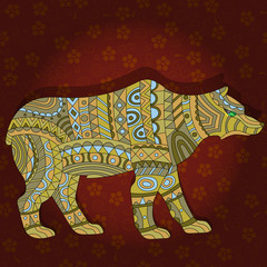 Fototapeta premium Illustration with abstract bear on a dark floral background