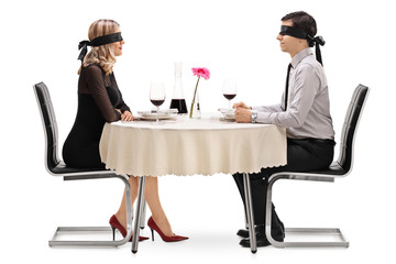 Young man and woman on a blind date