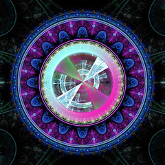 Time Machine. Mechanism and gear galactic hours. Infinity. Eternity. Mysterious psychedelic relaxation wallpaper. Sacred geometry. Fractal abstract pattern. Digital artwork creative graphic design.