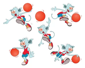 Gardinen Set of  Cartoon Illustration. A Cute Devil for you Design.A Basketball Team. Cartoon Character © liusa