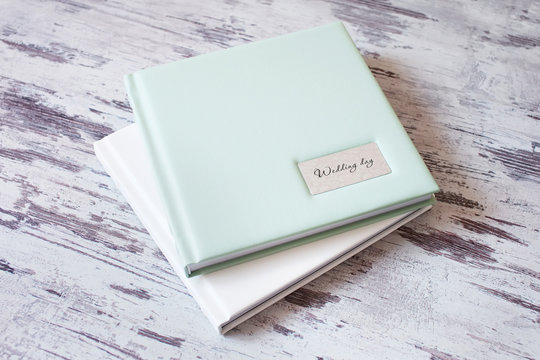 Photo books with a cover of leatherette