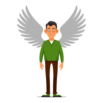 Hipster Businessman with Wings. Angel in flat style. Vector