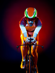 man cyclist cycling bicycle triathlon isolated - obrazy, fototapety, plakaty