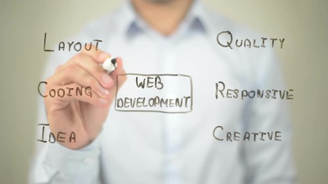 Web Design, Concept Clip Art, Man writing on transparent screen