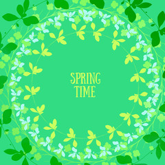 Background with green silhouette wreath on a white background